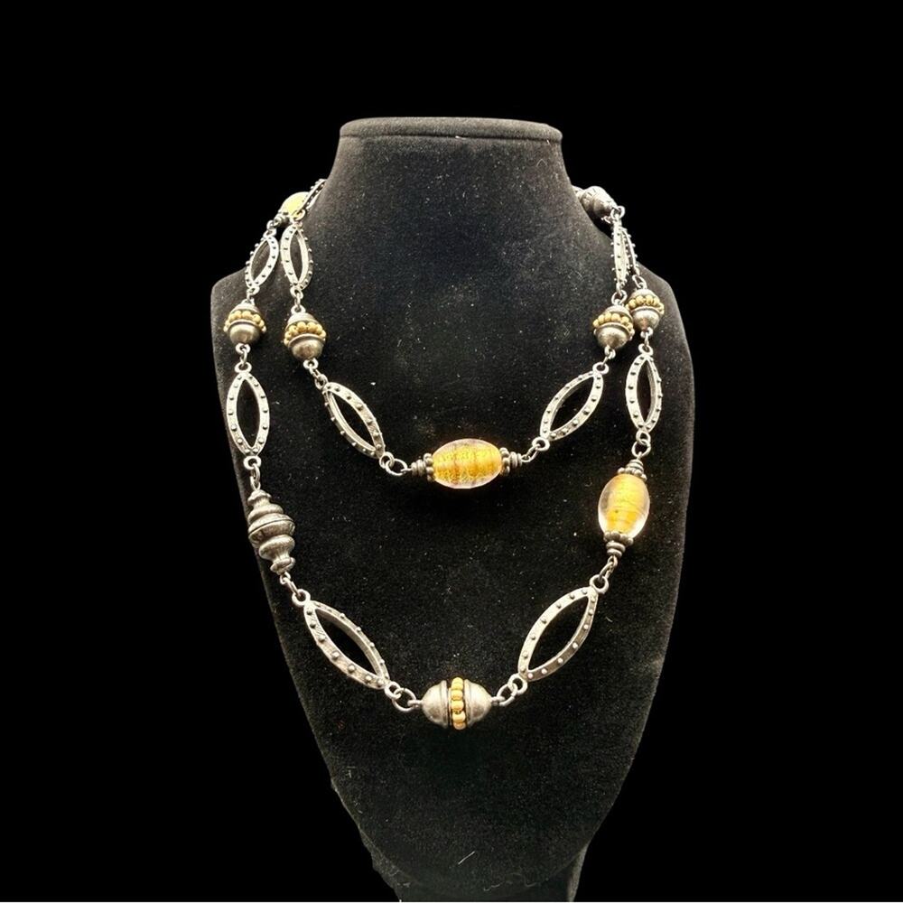 Chicos Gold and Silver-tone Beaded Long Necklace 38”